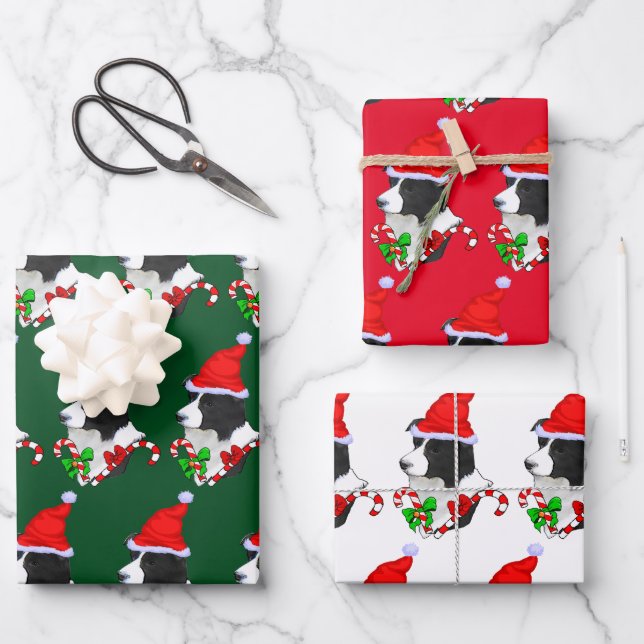 Border Collie Christmas Wrapping Paper Sheets (Front)