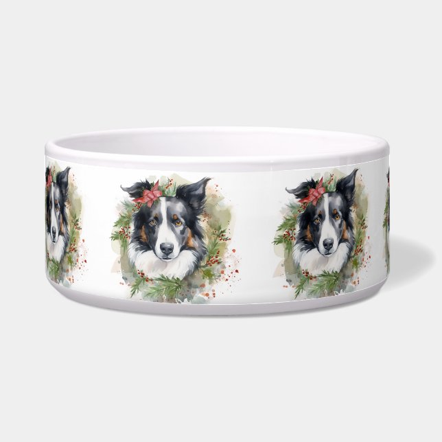 Border Collie Christmas Wreath Festive Pup  Bowl (Front)