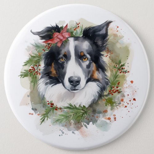 Border Collie Christmas Wreath Festive Pup  Button