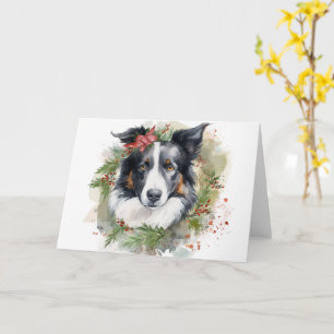 Border Collie Christmas Wreath Festive Pup  Card