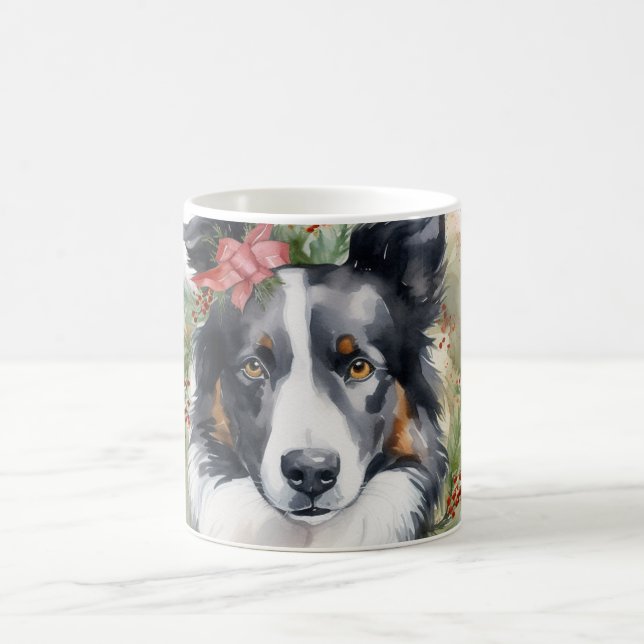 Border Collie Christmas Wreath Festive Pup  Coffee Mug (Center)
