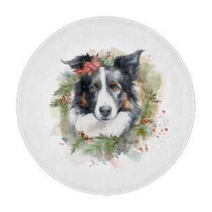 Border Collie Christmas Wreath Festive Pup Cutting Board