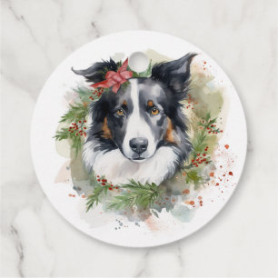 Border Collie Christmas Wreath Festive Pup Favor Tags