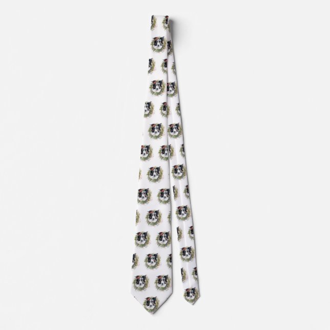 Border Collie Christmas Wreath Festive Pup  Neck Tie (Front)