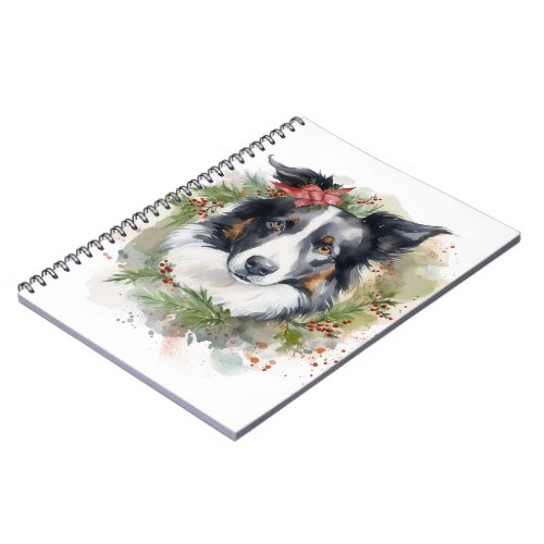 Border Collie Christmas Wreath Festive Pup  Notebook