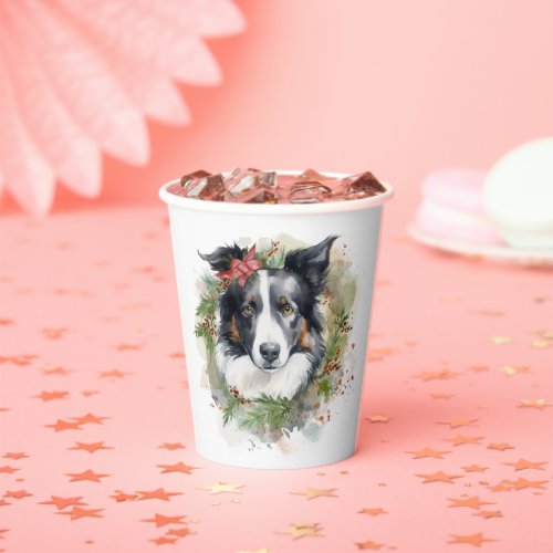 Border Collie Christmas Wreath Festive Pup  Paper Cups