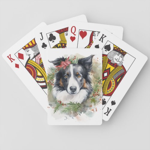 Border Collie Christmas Wreath Festive Pup  Playing Cards