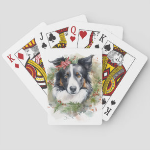 Border Collie Christmas Wreath Festive Pup Poker Cards