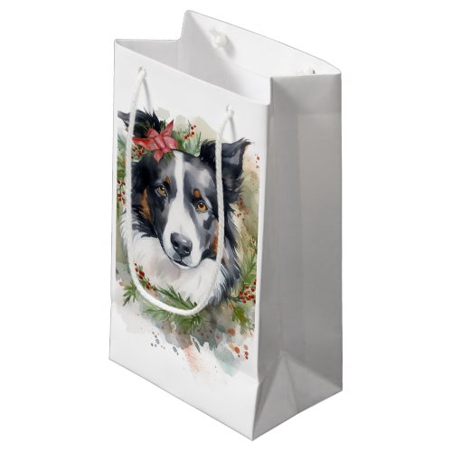 Border Collie Christmas Wreath Festive Pup  Small Gift Bag