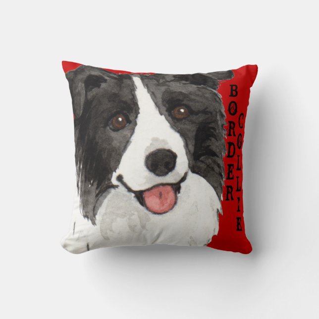 Border Collie Color Block Throw Pillow (Front)