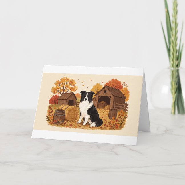 Border Collie Country Barn Autumn Greeting Card