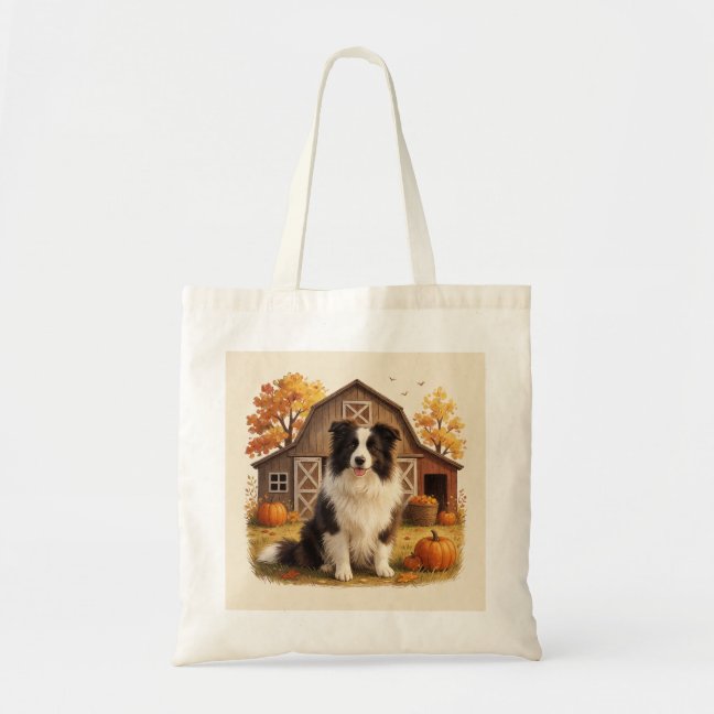 Border Collie Country Barn Autumn Tote Bag