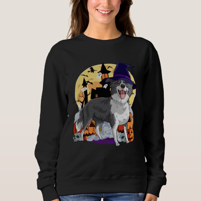 Border Collie Cute Dog Halloween Witch Pumpkin Sweatshirt (Front)
