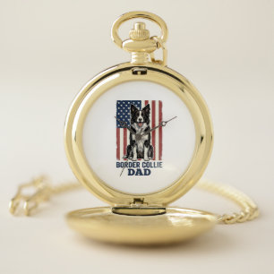 Border Collie Dad Patriotic Vintage Dog Shirt Desi Pocket Watch