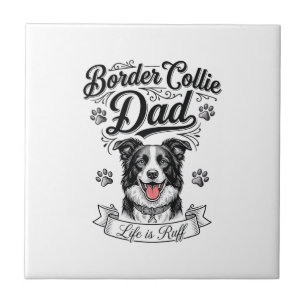 Border Collie Dad Vintage Engraving Dog Shirt Desi Ceramic Tile