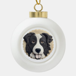 Border Collie Dog 3D Inspired Ceramic Ball Christmas Ornament