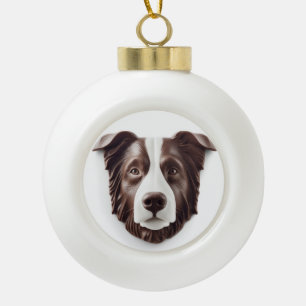 Border Collie Dog 3D Inspired Ceramic Ball Christmas Ornament
