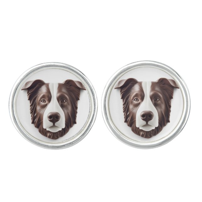 Border Collie Dog 3D Inspired Cufflinks (Front)