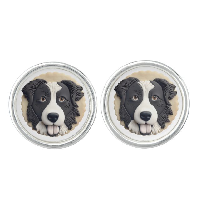 Border Collie Dog 3D Inspired  Cufflinks (Front)