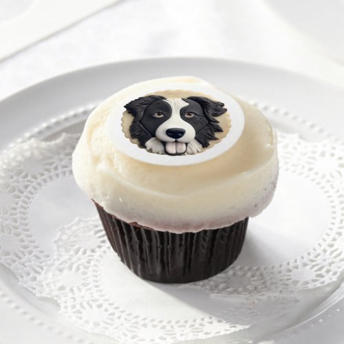 Border Collie Dog 3D Inspired  Edible Frosting Rounds
