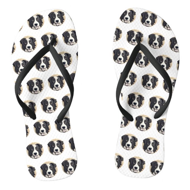 Border Collie Dog 3D Inspired  Flip Flops (Footbed)