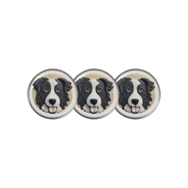 Border Collie Dog 3D Inspired  Golf Ball Marker (3 Up)
