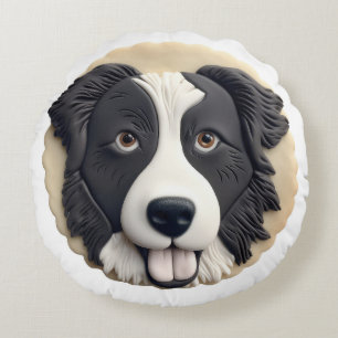Border Collie Dog 3D Inspired  Round Pillow