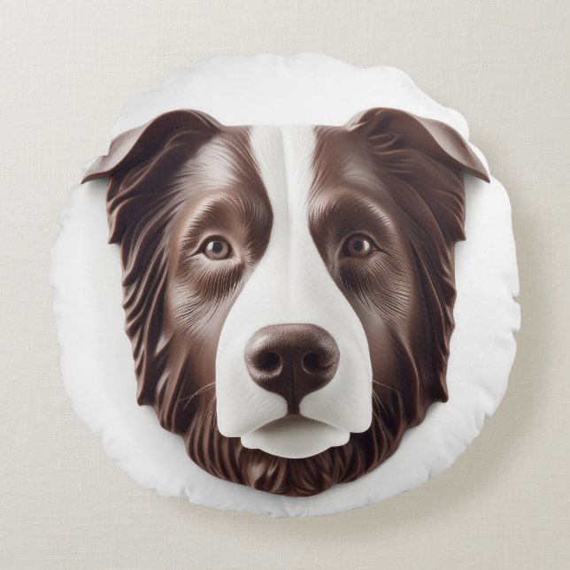 Border Collie Dog 3D Inspired Round Pillow (Front)
