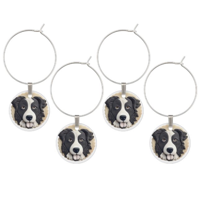 Border Collie Dog 3D Inspired  Wine Charm (Staggered)