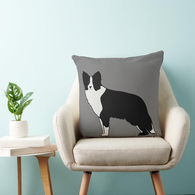 Border Collie Dog Abstract Illustration Grey Throw Pillow (Chair)