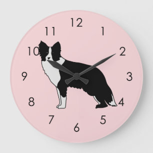 Border Collie Dog Abstract Illustration Pink Large Clock