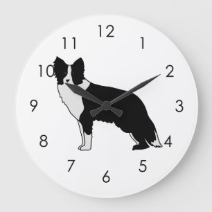 Border Collie Dog Abstract Illustration White Large Clock