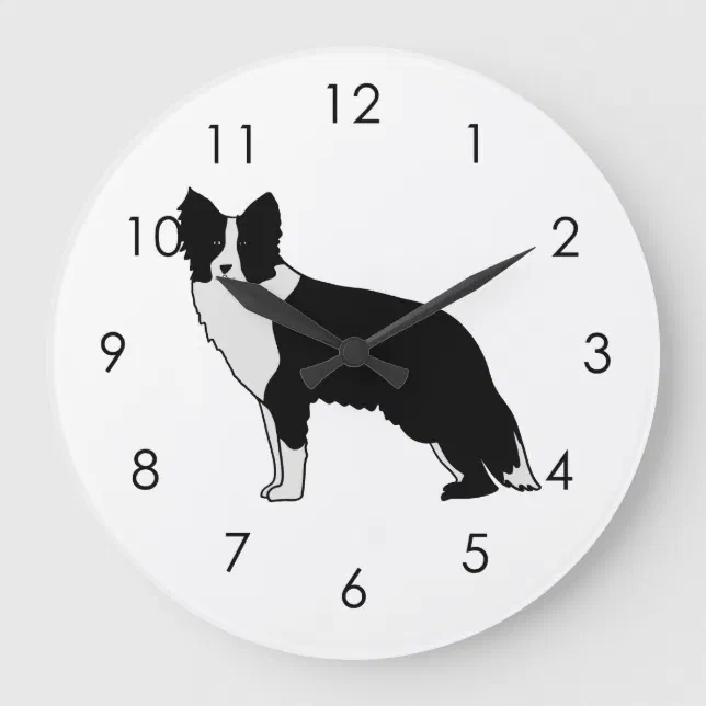 Border Collie Dog Abstract Illustration White Large Clock | Zazzle