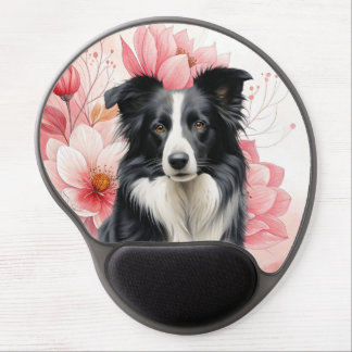 Border Collie Dog and Bold Pink Lilies Gel Mouse Pad
