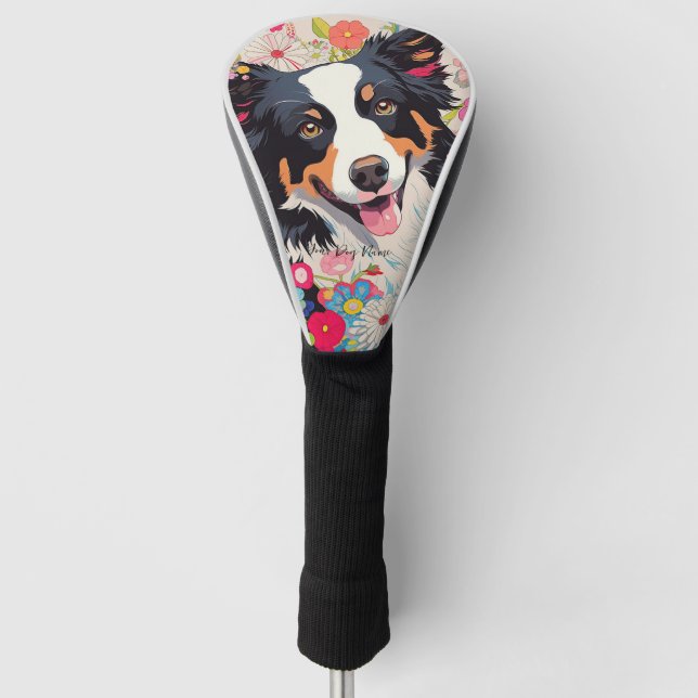 Border Collie Dog and Flowers  002 - Tailor jewel Golf Head Cover (Front)