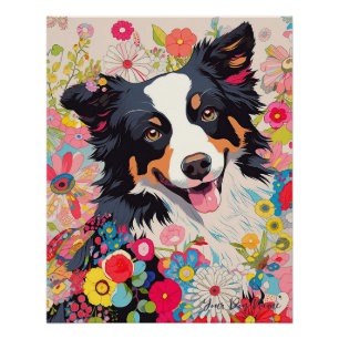 Border Collie Dog and Flowers 002 - Tailor jewel Poster