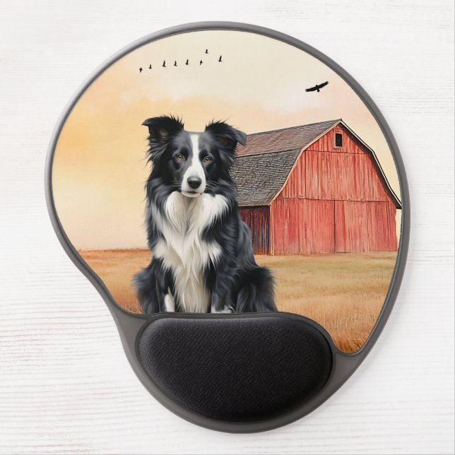 Border Collie Dog and Red Barn Ranch Gel Mouse Pad (Front)