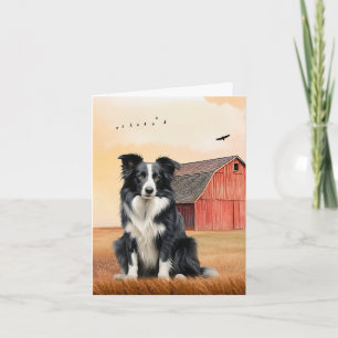 Border Collie Dog and Red Barn Ranch Note Card