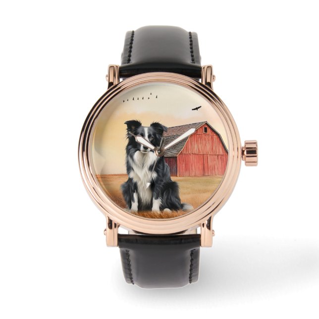 Border Collie Dog and Red Barn Ranch Watch (Front)