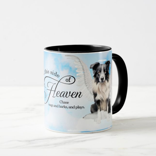 Border Collie Dog Angel Custom Pet Memorial Mug (Front Right)