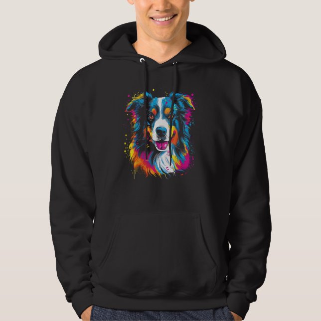 Border Collie Dog Australian Shepherd Puppy Graffi Hoodie (Front)