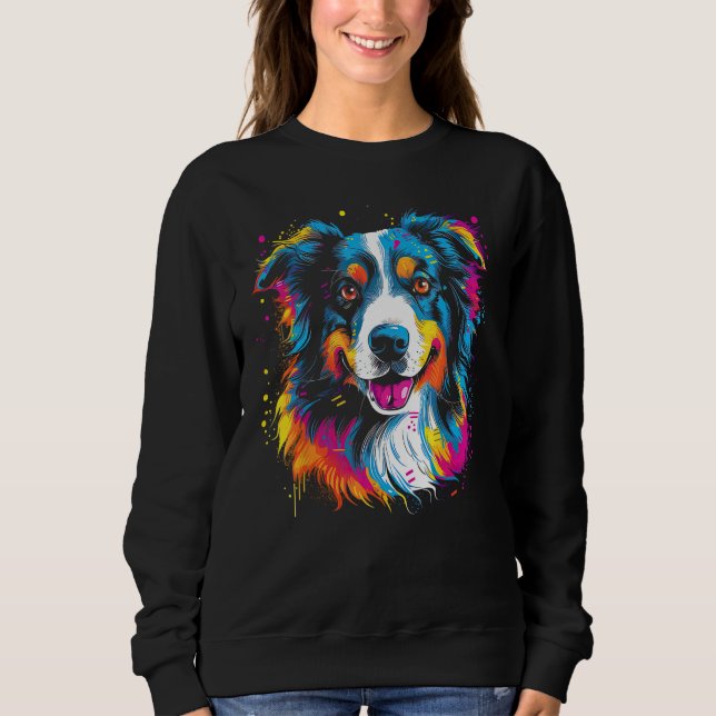 Border Collie Dog Australian Shepherd Puppy Graffi Sweatshirt (Front)