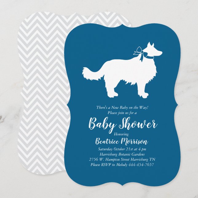 Border Collie Dog Baby Shower Blue Boy Invitation (Front/Back)