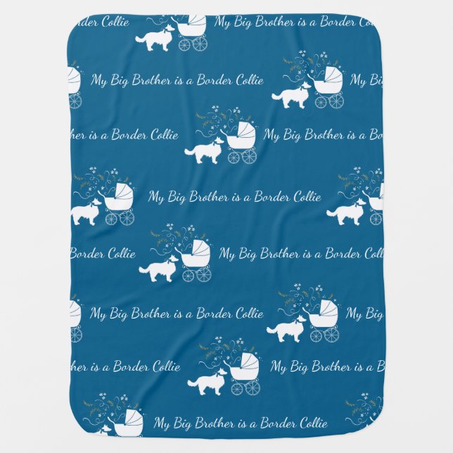 Border Collie Dog Baby Shower Puppy Blue Boy Baby Blanket (Front)
