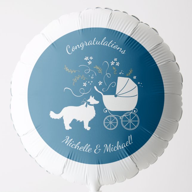 Border Collie Dog Baby Shower Puppy Blue Boy Balloon (Front)
