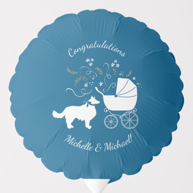 Border Collie Dog Baby Shower Puppy Blue Boy Balloon (Front)