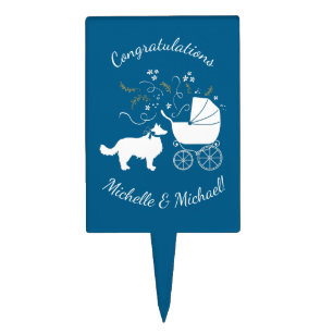 Border Collie Dog Baby Shower Puppy Blue Boy Cake Topper