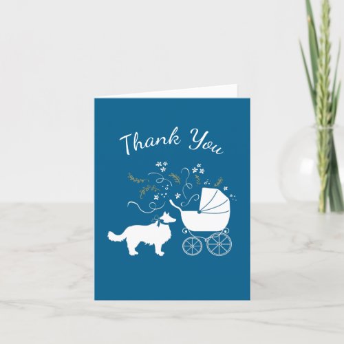 Border Collie Dog Baby Shower Puppy Blue Boy Thank You Card