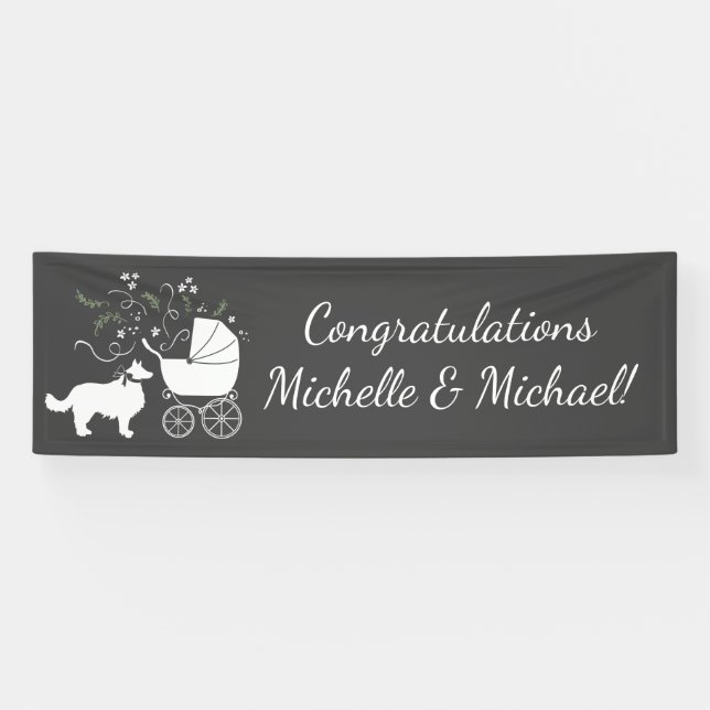Border Collie Dog Baby Shower Puppy Grey Banner (Horizontal)