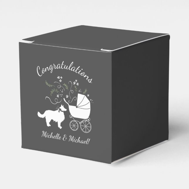 Border Collie Dog Baby Shower Puppy Grey Favor Boxes (Front Side)